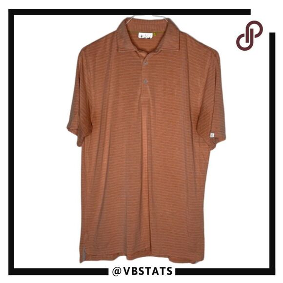 Tasc Men's Striped Modal Short Sleeve Polo Shirt Orange White Size Medium - Picture 1 of 6